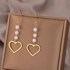 Stainless Steel Heart Pearl Earrings
